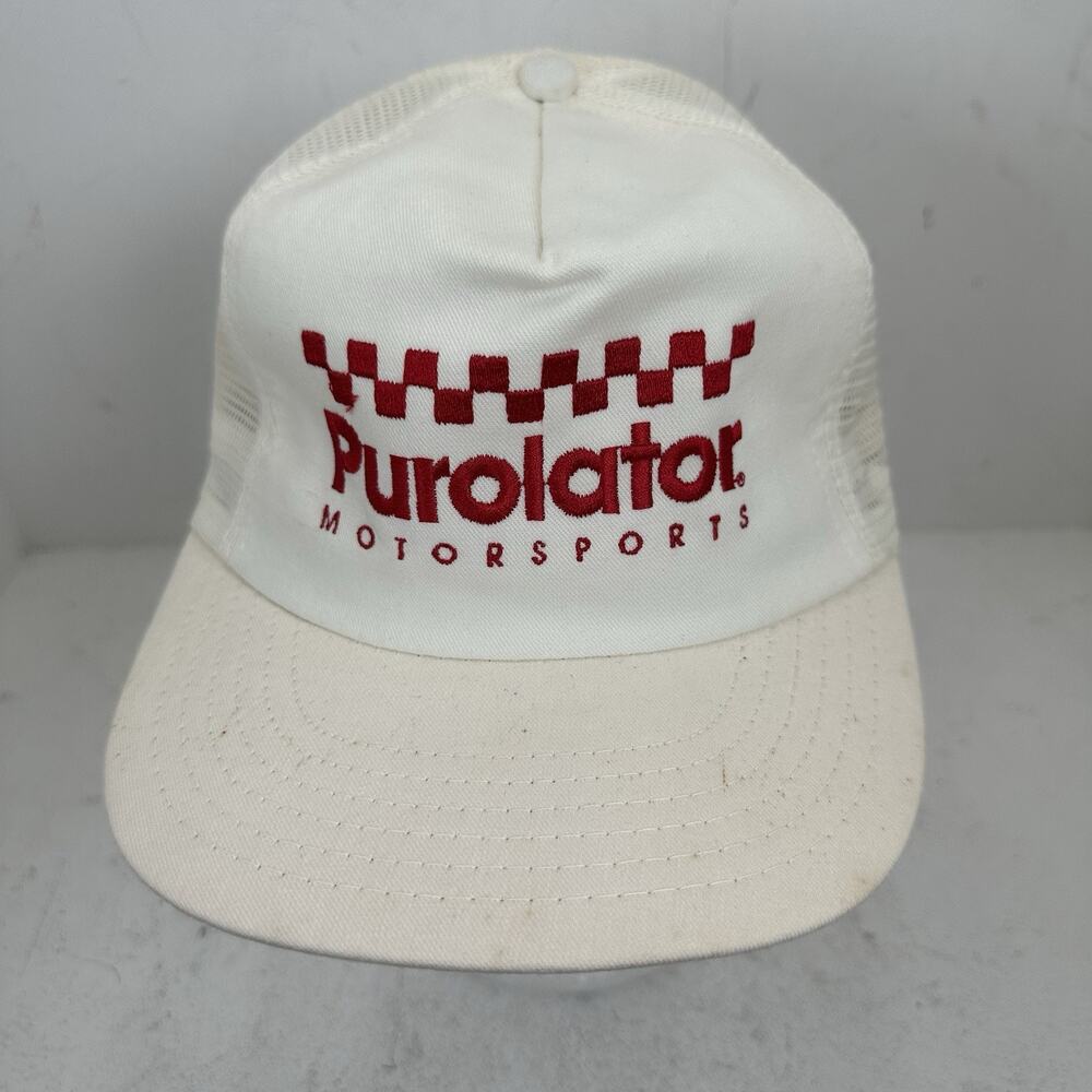 VTG Purolator Motorsports White Snapback Hat Cap Adjustable Embroidered 90s USA